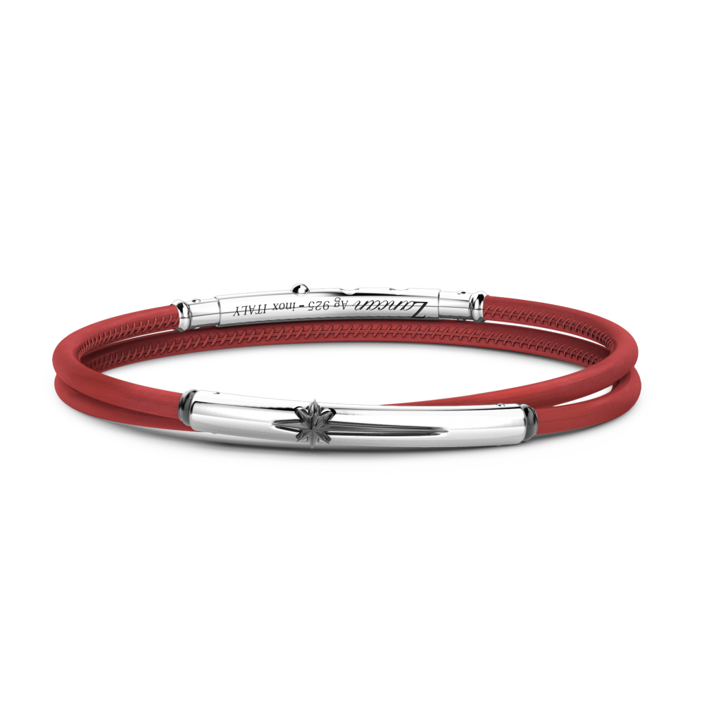 Italian made   Adjustable clasp  Sterling silver clasp  Double row red leather bracelet