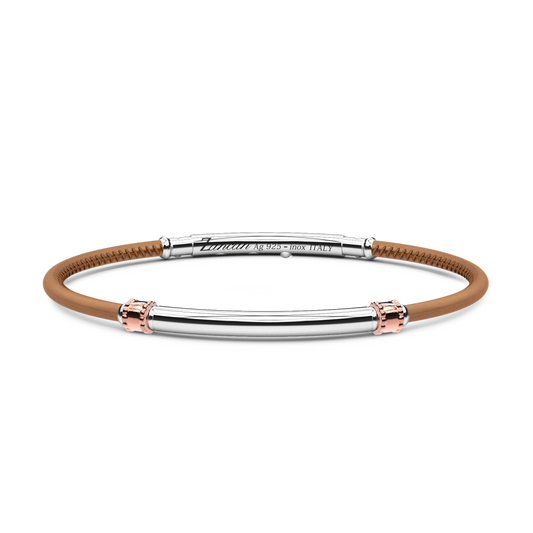 Front view of Zancan Sterling Silver Brown Leather Bracelet