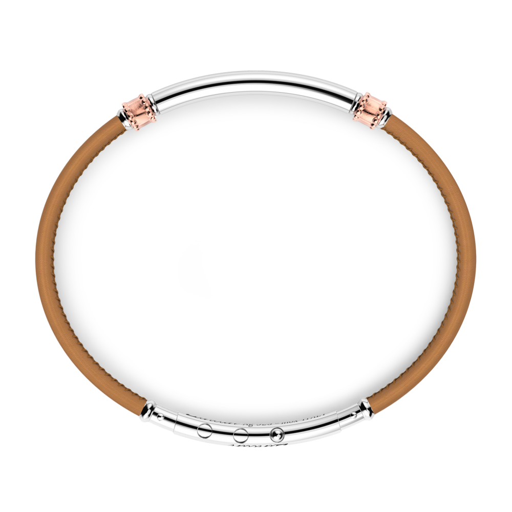 Top view of Zancan Sterling Silver Brown Leather Bracelet