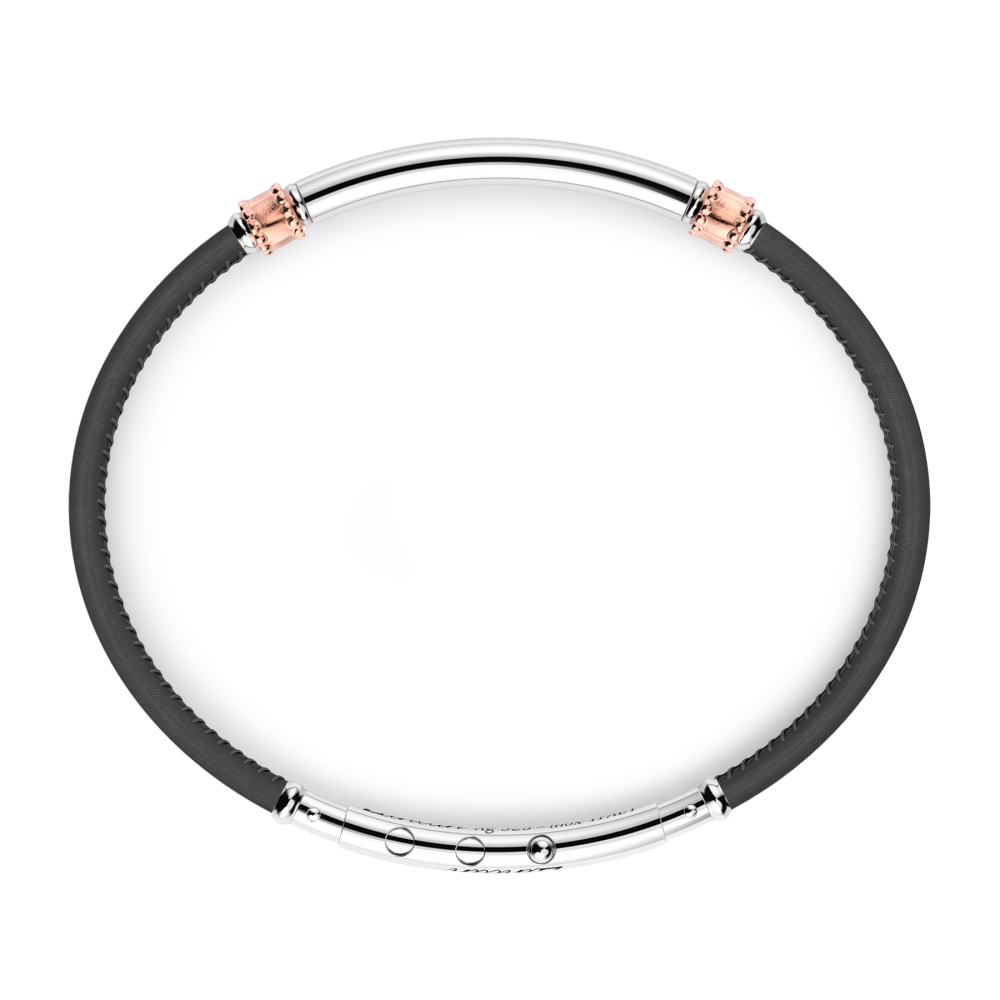 Zancan Sterling Silver Black Leather Bracelet Top view clasp fastened