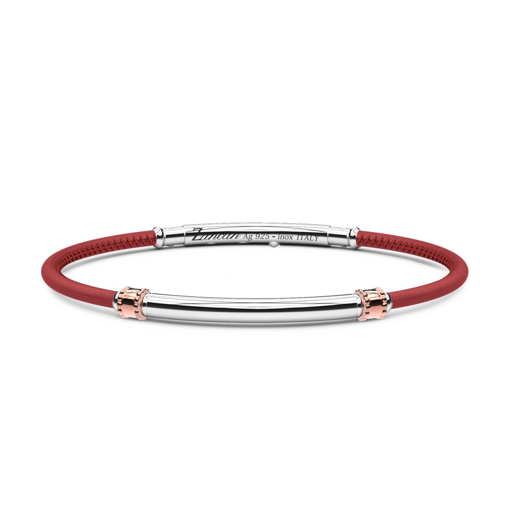 Zancan Sterling Silver Red Leather Bracelet Top view clasp fastened