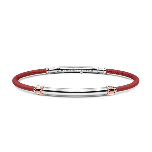 Zancan Sterling Silver Red Leather Bracelet Top view clasp fastened