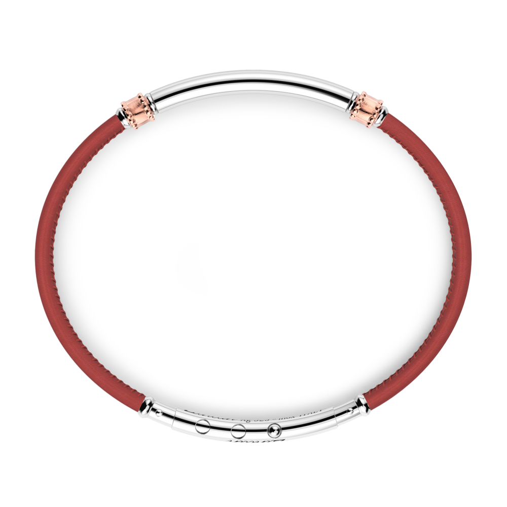 Zancan Sterling Silver Red Leather Bracelet Top view clasp fastened